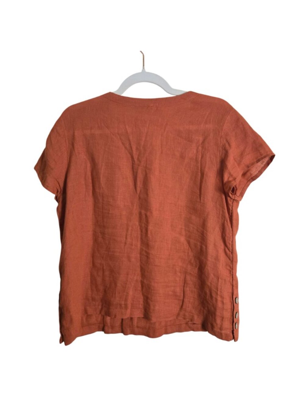 Cynthia Rowley Burnt Orange Linen Size Button Detail Short Sleeve Top Size M - Picture 3 of 6
